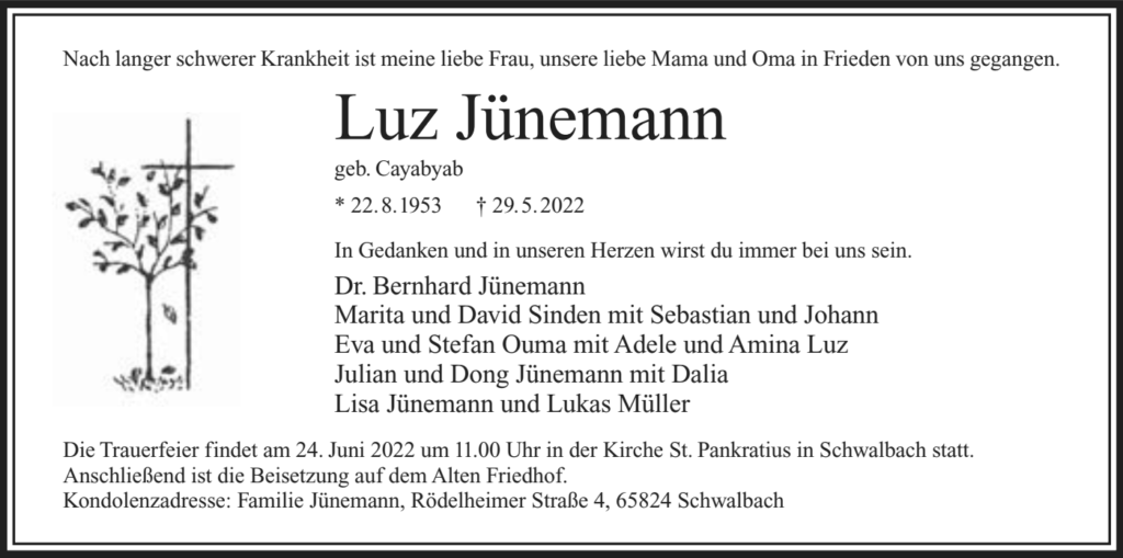 Luz Jünemann’s funeral announcement
